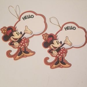 Minnie Mouse Christmas Wood Ornament Lot Of 2